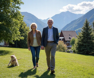 Happy retired couple in Switzerland